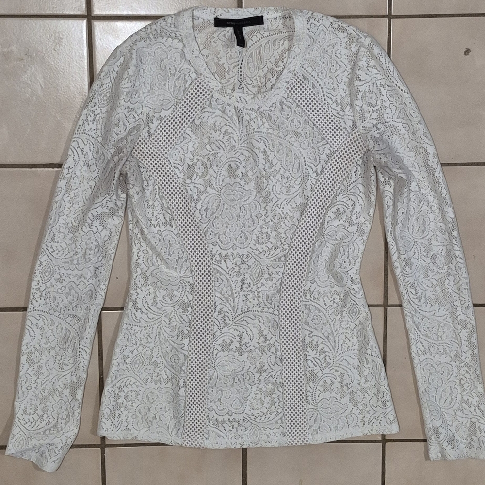 BCBGMaxAzria Ivory Lace Long Sleeve Blouse